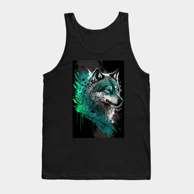 Cool Wolf portrait with green glow Tank Top by KoolArtDistrict